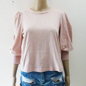 7 FOR ALL MANKIND Puff Sleeve Shirt - Heathered Pink- S EUC